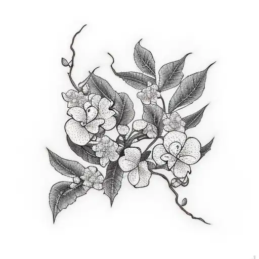 Jasmine Blossoms With Virginia Creeper Vine