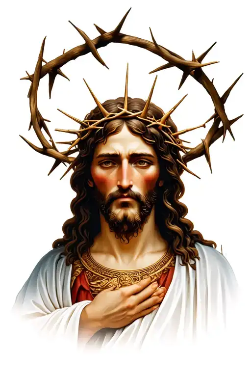 Mother Mery Looking Over Jesus Christ With Crown Of Thorns