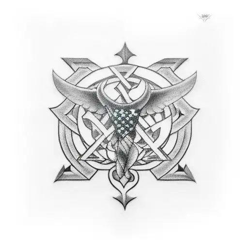 A Combination Of Norse Symbols And Military Aircraft Forming The Shape Of The American Flag