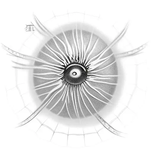 Katana With Spider Lilies Stuck In A Spherical Stone