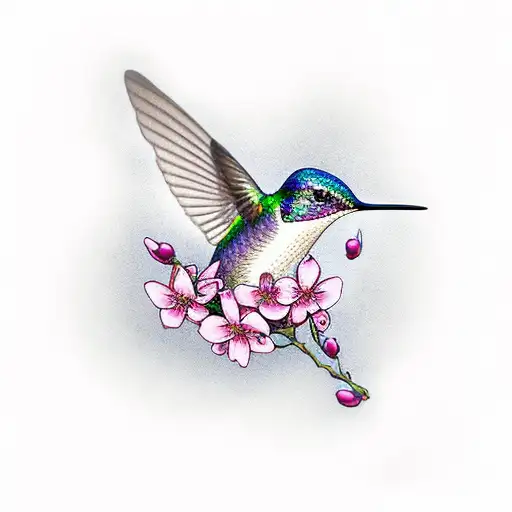 Hummingbird With Cherry Blossom