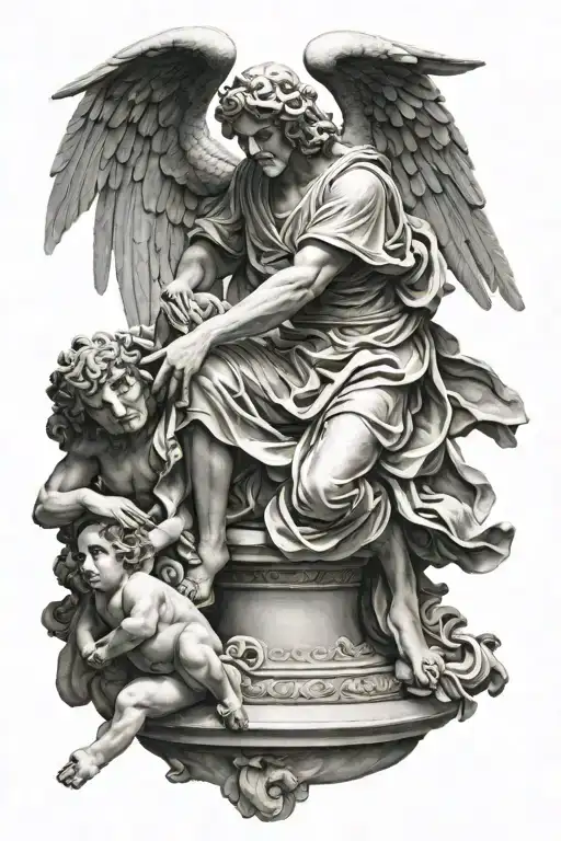 Greek Style Angel Statue Killing A Demon