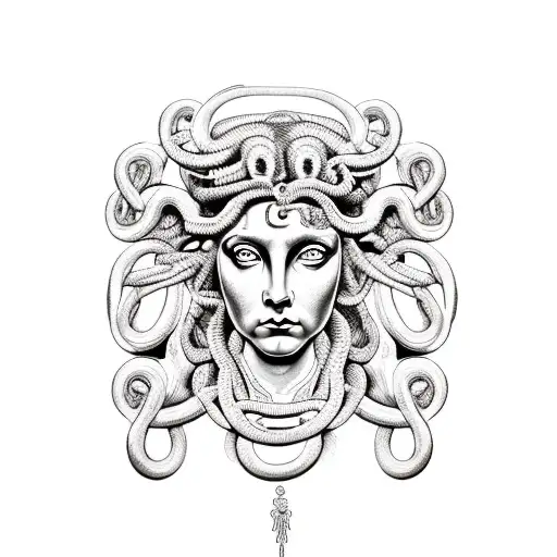 Realistic Tattoo Of Ancient Greek Medusa With Snakes On Her Head