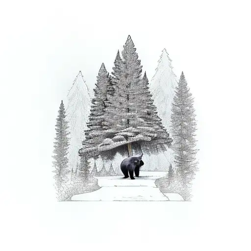 Black Bear Carrying A Tree