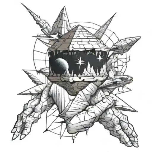 Ring Around The Arm Creating Cracks With Pyramides And Ufo In Background