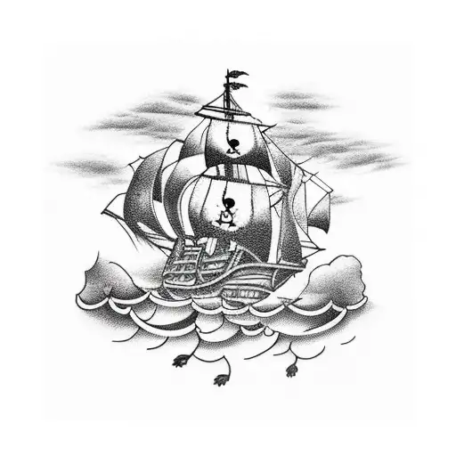 A Pirate Ship Sailing Through A Stormy Cactus