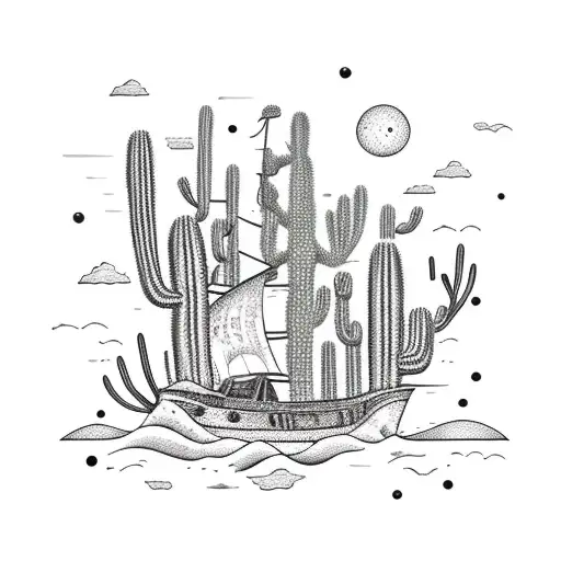 A Detailed Pirate Ship Sailing Through A Sea Of Cacti