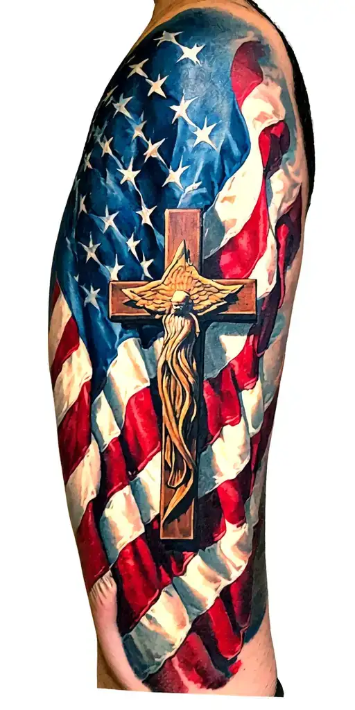 American Flag Sleeve Featuring Cross