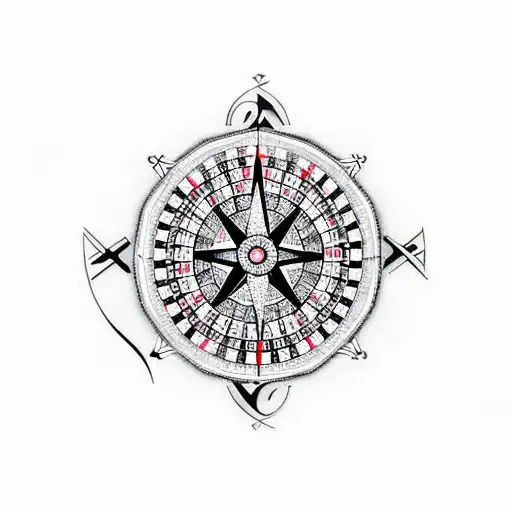 A Casino Chip With A Compass Rose Design