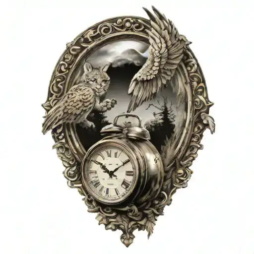 2 Clocks With Dates Angel Wings Spread Bobcat Forest Frame