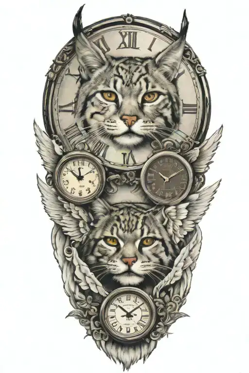 2 Clocks With Dates Wings Spread Bobcat Face One Eye