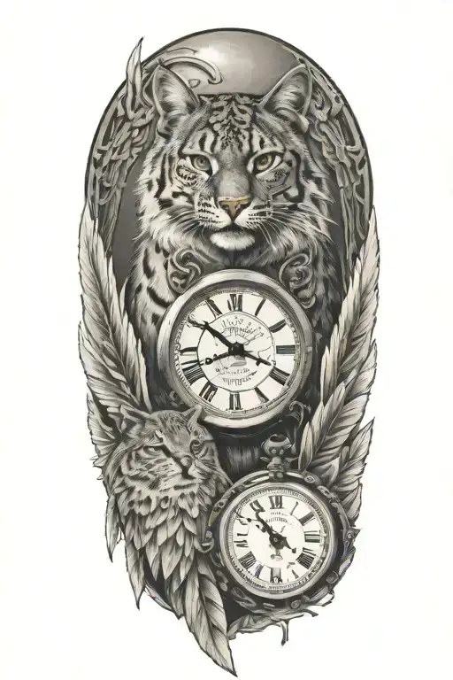2 Clocks With Dates Wings Spread Bobcat Face
