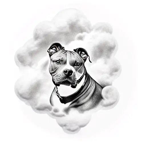 Pit Bull In Heaven Sitting On A Cloud