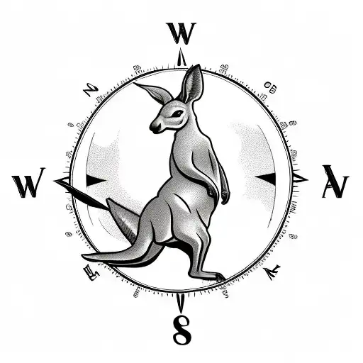Tattoo Of A Miscle Kangaroo Jumping Over A Compass With A Crocodile