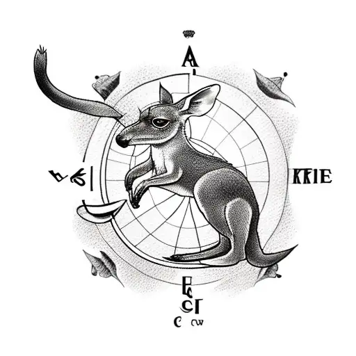 Tattoo Of A Miscle Kangaroo On Crocodile Jumping Over A Compass