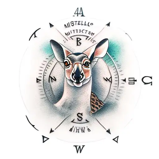 Tattoo Of A Miscle Kangaroo On Crocodile Jumping Over A Compass