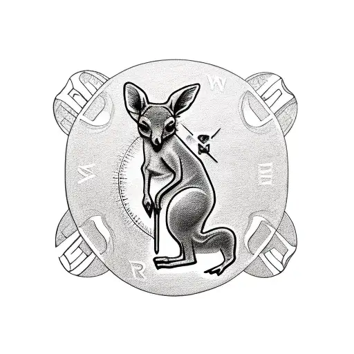 Tattoo Of A Miscle Kangaroo On Crocodile Jumping Over A Compass