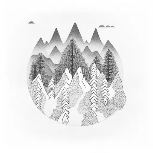 Forest With 5 Mountains In The Background