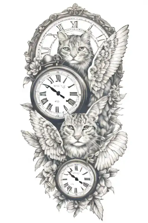 2 Clocks With Dates Angel Wings Spread Bobcat Face