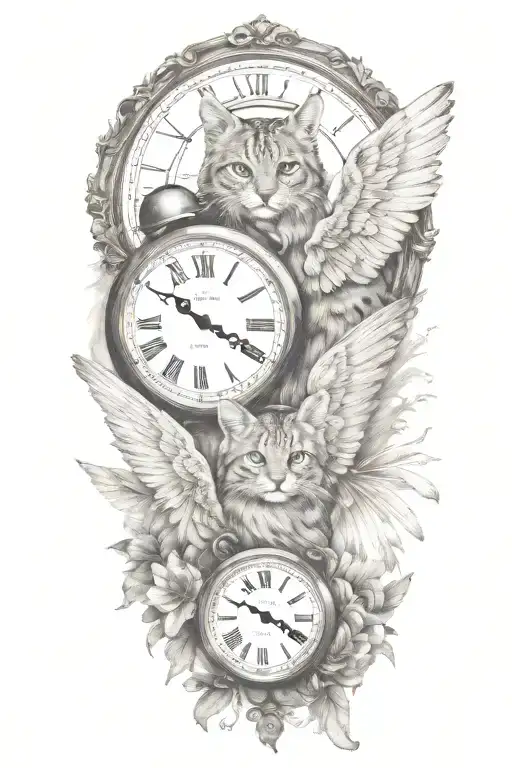 2 Clocks With Dates Angel Wings Spread Bobcat Face