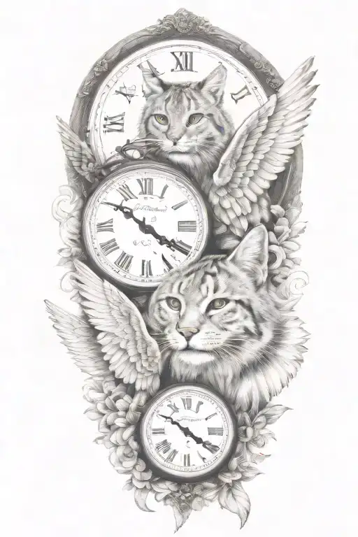 2 Clocks With Dates Angel Wings Spread Bobcat Face