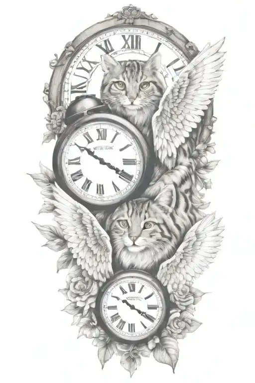 2 Clocks With Dates Angel Wings Spread Bobcat Face