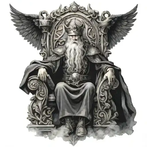 Odin On A Throne Holding Mimirs Head