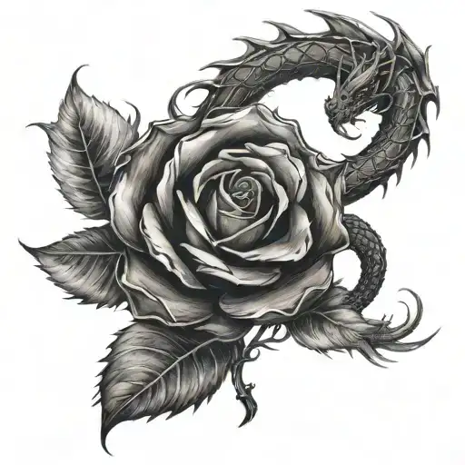 Black Rose And A Dragon Wrapped Loosely
