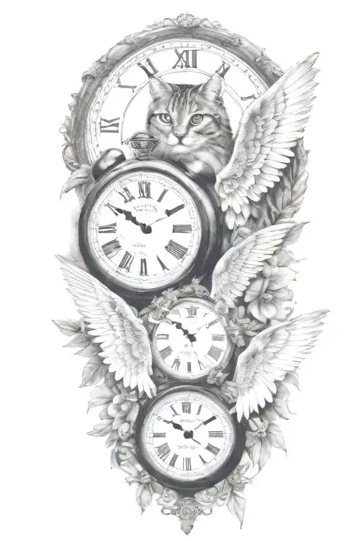2 Clocks With Dates Angel Wings Spread Bobcat Face