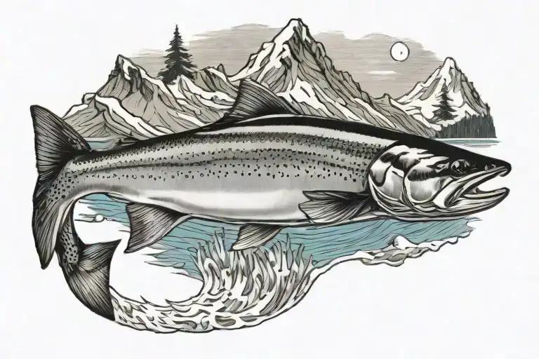 Salmon With Mount Rainier In The Background