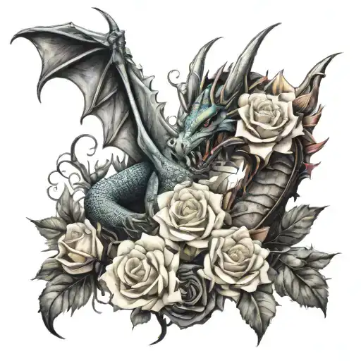 A Dragon With Roses Blooming