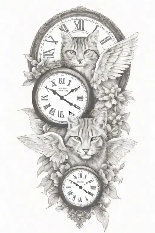 2 Clocks With Dates Angel Wings Spread Bobcat Face