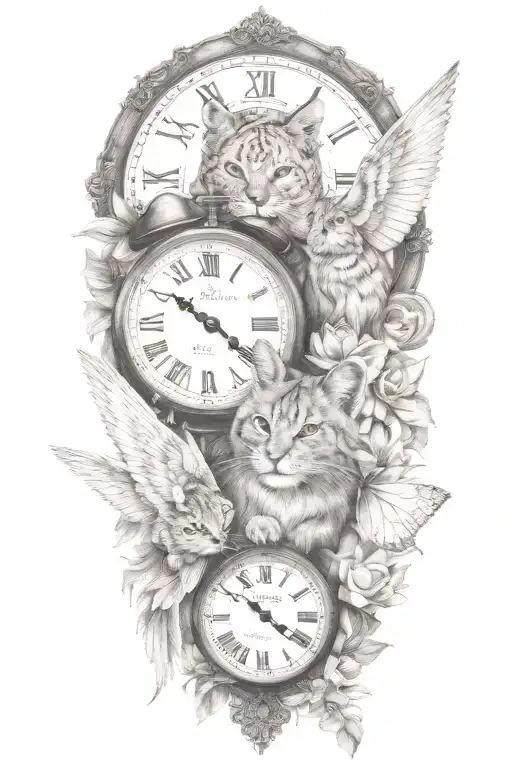 2 Clocks With Dates Angel Wings Spread Bobcat Face