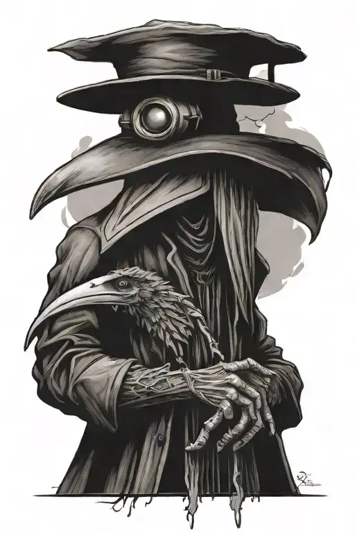 Plague Doctor Tattoo With Background On Arm