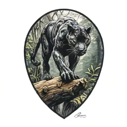 Black Panther Walking On Log