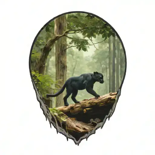 Black Panther Walking On Log
