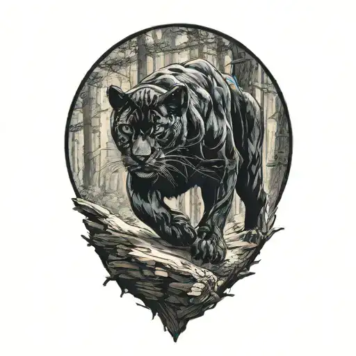 Black Panther Walking On Log