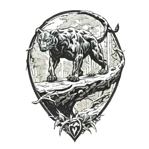 Black Panther Walking On Log