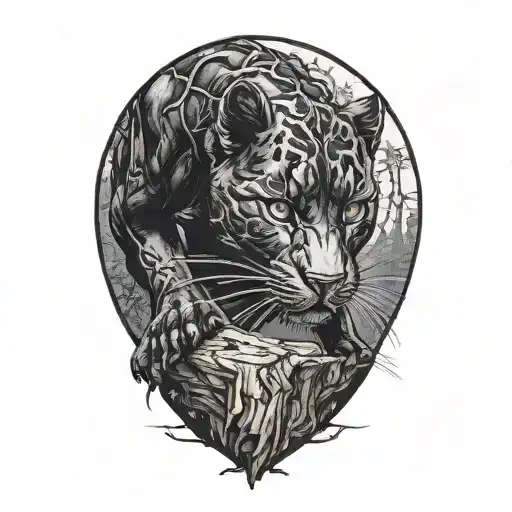 Black Panther Walking On Log