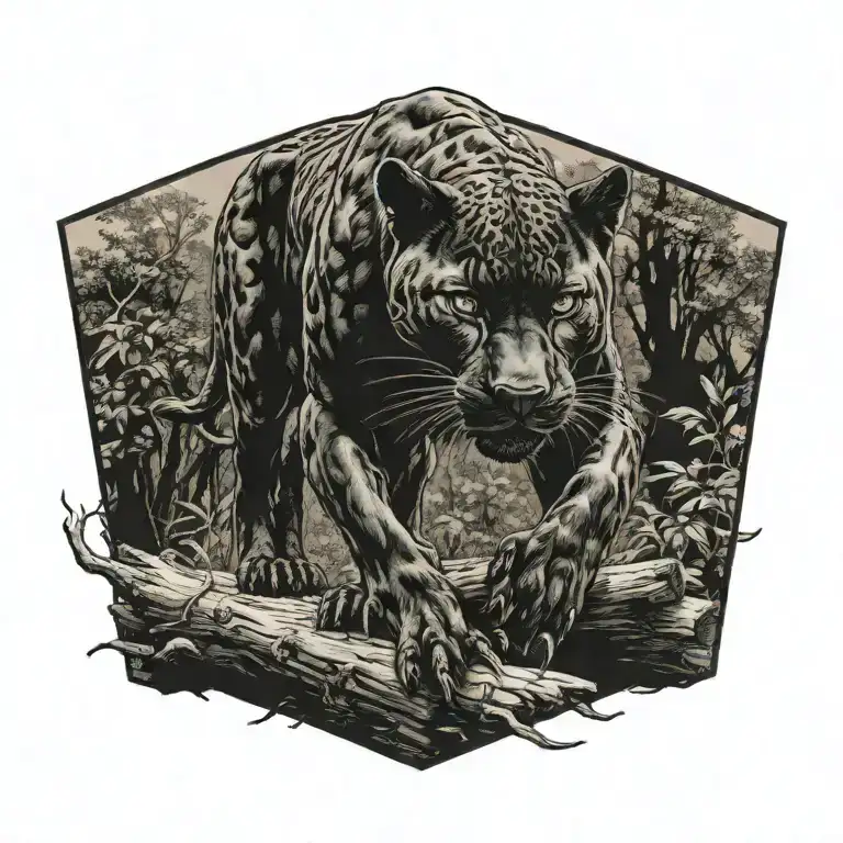 Black Panther Walking On Log