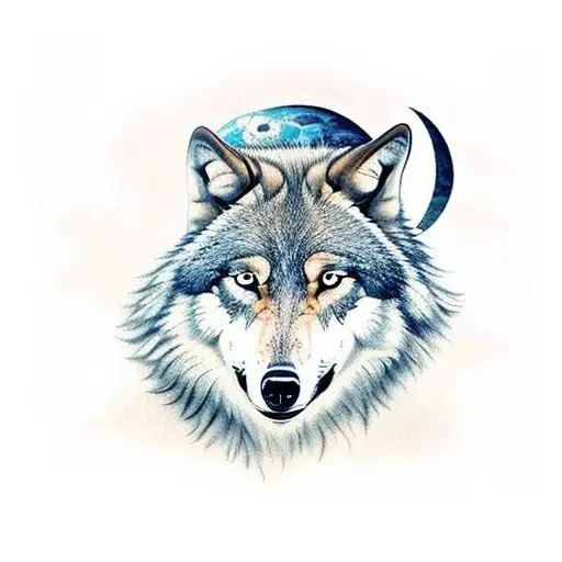 Wolves And Moon At Sky