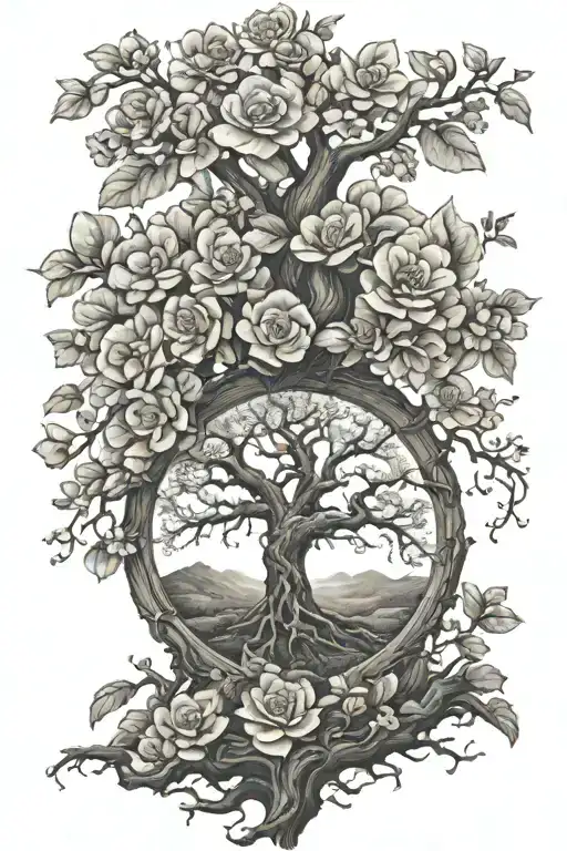 Flowers Surrounding Tree Of Knowledge