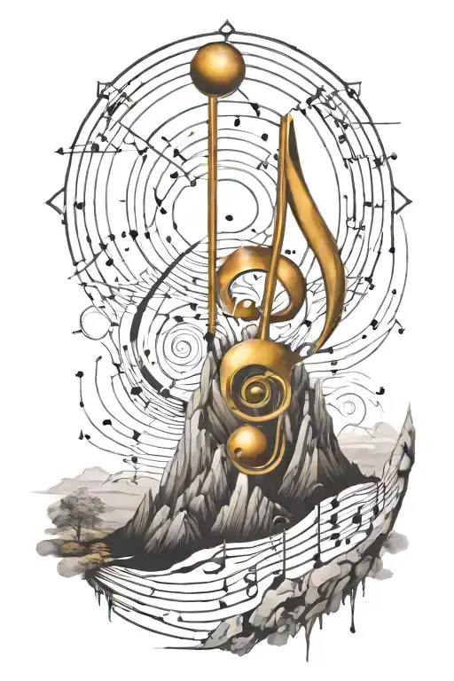 A Cosmic Music Note Blending Into A Mountain Landscape