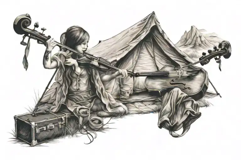 Camping Tent And Violin Girl