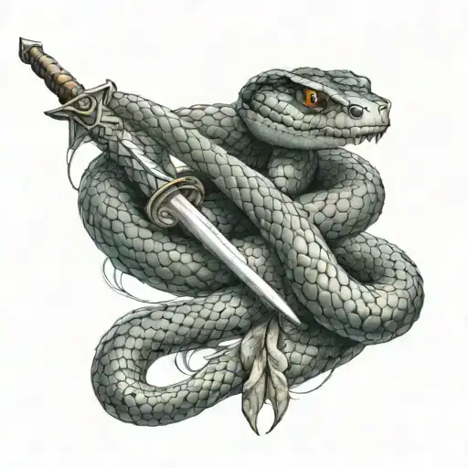 Snake Wrapped Around A Sword That Bites Its Tail