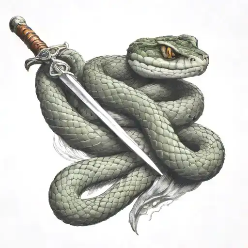 Snake Biting Its Tail Pierced By A Sword Going