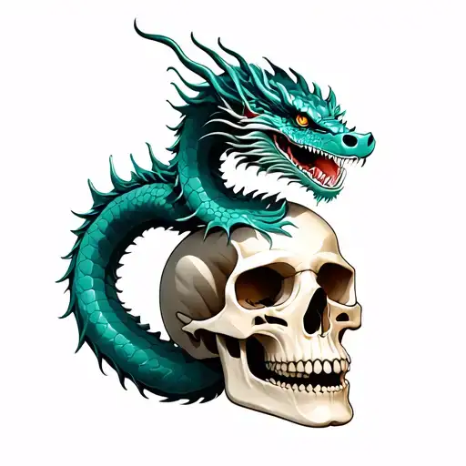 Chinese Dragon Sitting On A Skull