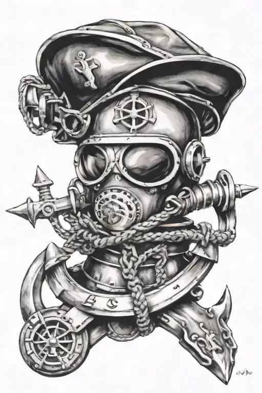 Divers Helmet And Ship Anchor