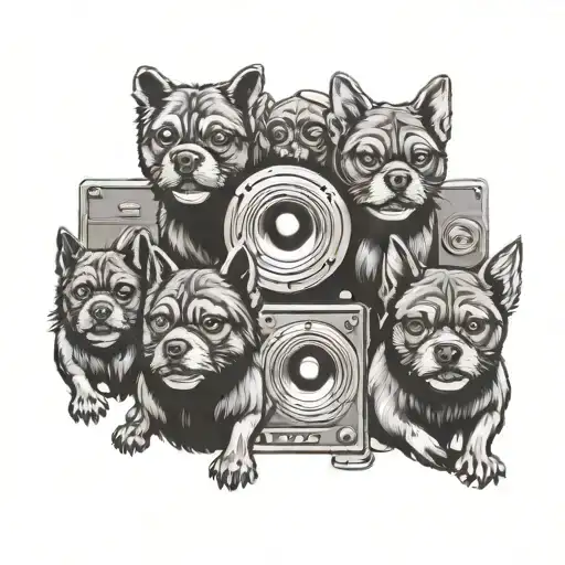 Design A Tattoo Of A Family Of Subwoofers With Each One Representing A Different Family Member
