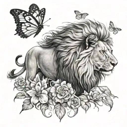 Lion With A Butterfly Flying